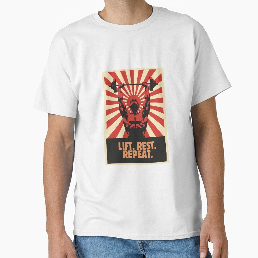 Lift Rest Repeat Retro Propaganda Style Weightlifting Design by jojodebondy