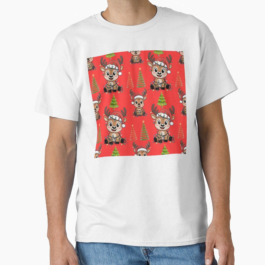 Bright Christmas Trees & Reindeer Illustration Pattern by Grang Art Artistic Designs