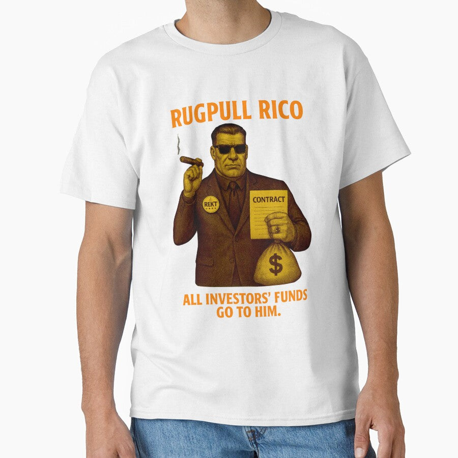 "Rugpull Rico – All Investors’ Funds Go to Him" | Crypto Scam Boss Design by BitCrop