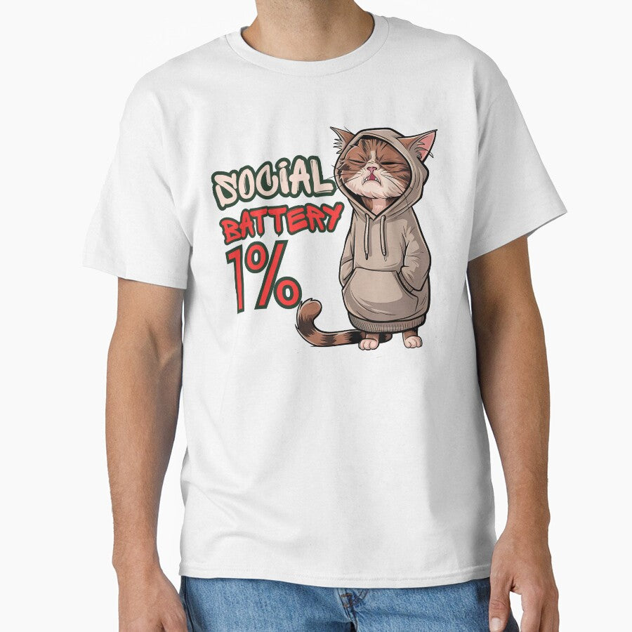 Social Battery 1% Cat  – Funny Introvert Low Energy Meme by StaticMood