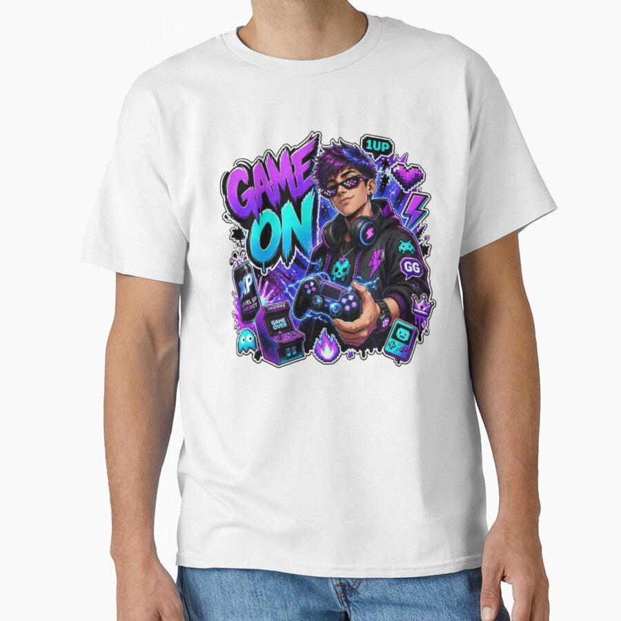 GAME ON Gamer Graphic | Esports Neon Sticker & T-Shirt Design by Stylestickers55