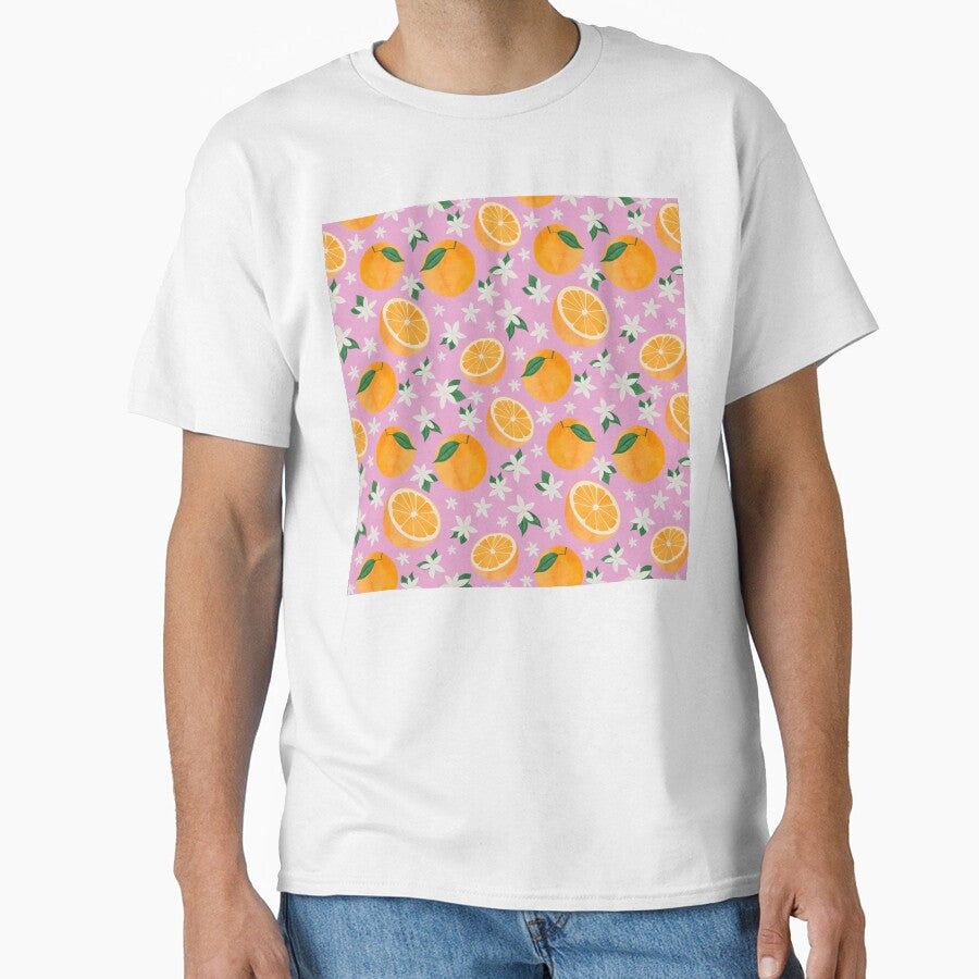 Oranges and Blossoms Pattern | Citrus Fruit on Pink Background | Cute Aesthetic Floral Fruit Design by Pink Mint
