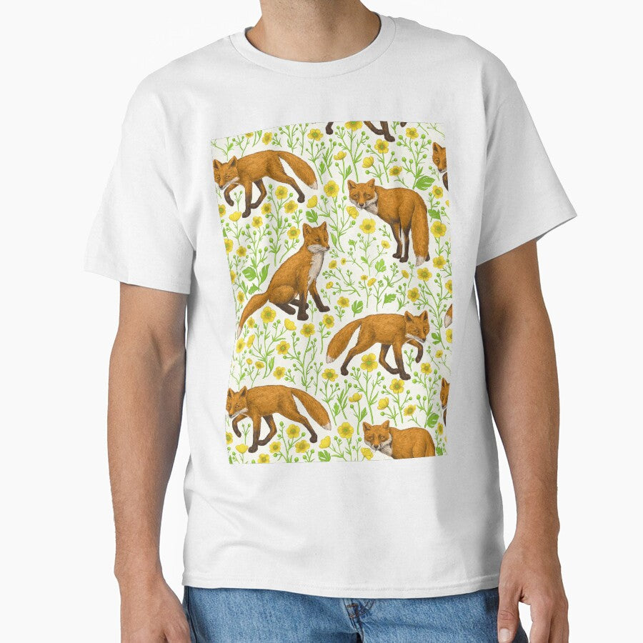 Foxes and buttercups on natural white by Katerina Mitkova Kirilova