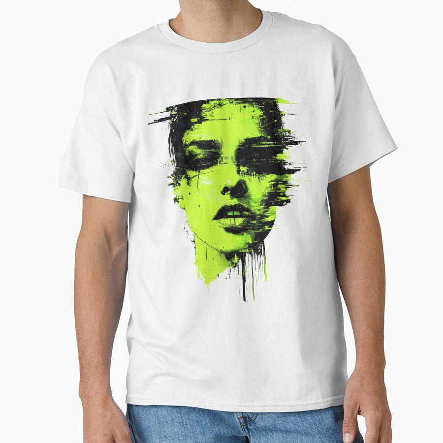 Cyberpunk Glitch Portrait Neon Green Abstract Art by AdamGierczyk