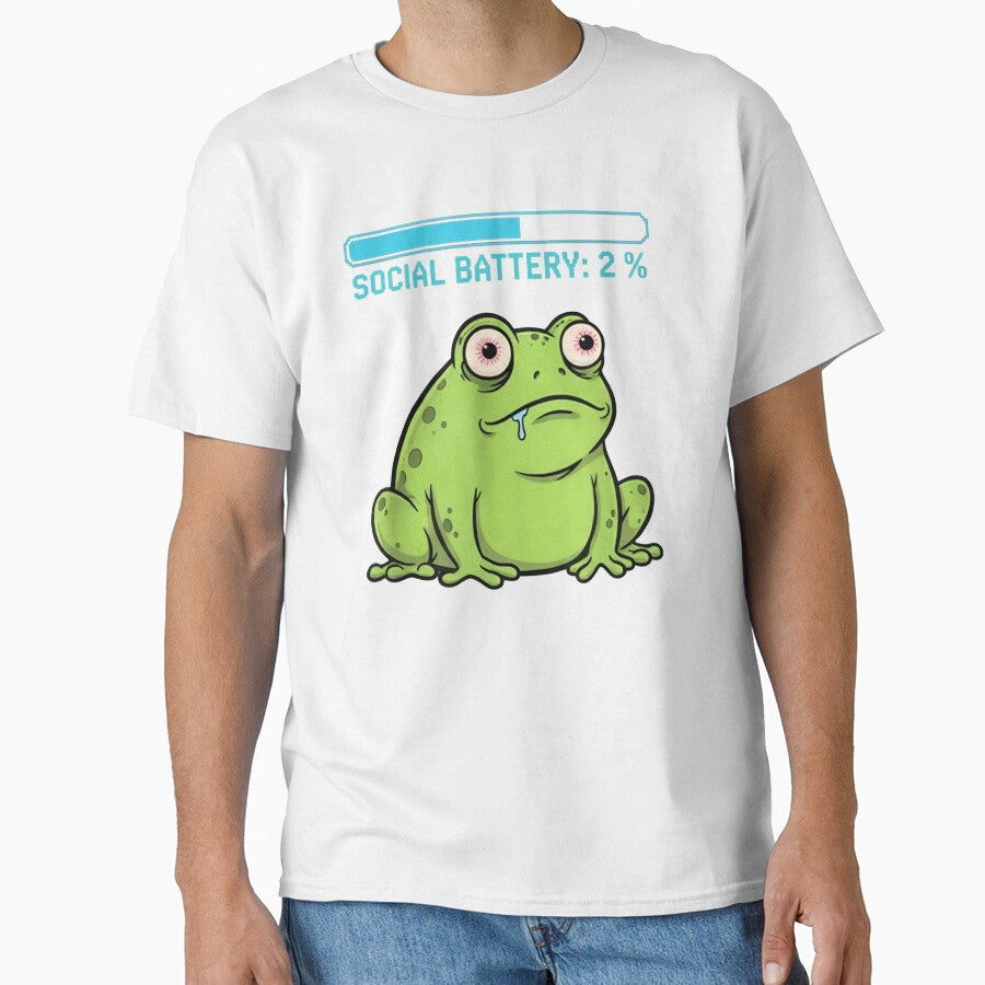 Social Battery 2% Frog Shirt – Funny Introvert Frog Meme Graphic T-shirt by ZyxDes