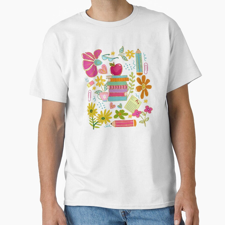 Cute Teacher Doodle Art – Books, Flowers & School Supplies Illustration by scanusha1979