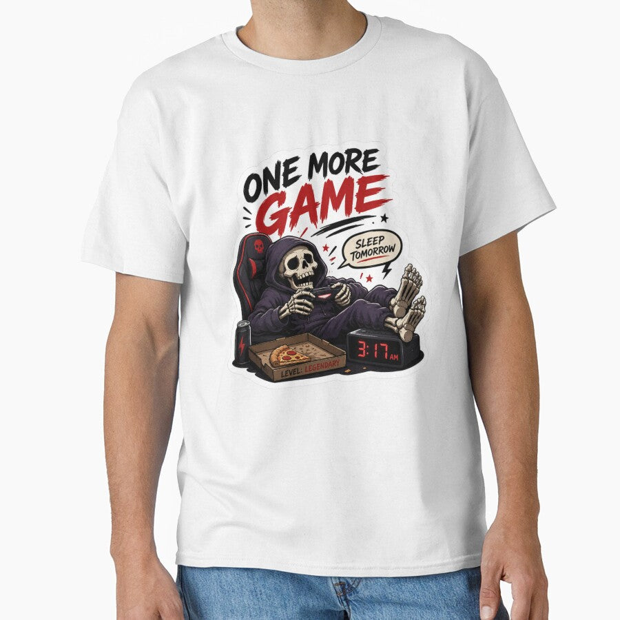 One More Game Sleep Tomorrow Funny Skeleton Gamer Gaming Quote by extrisiceye