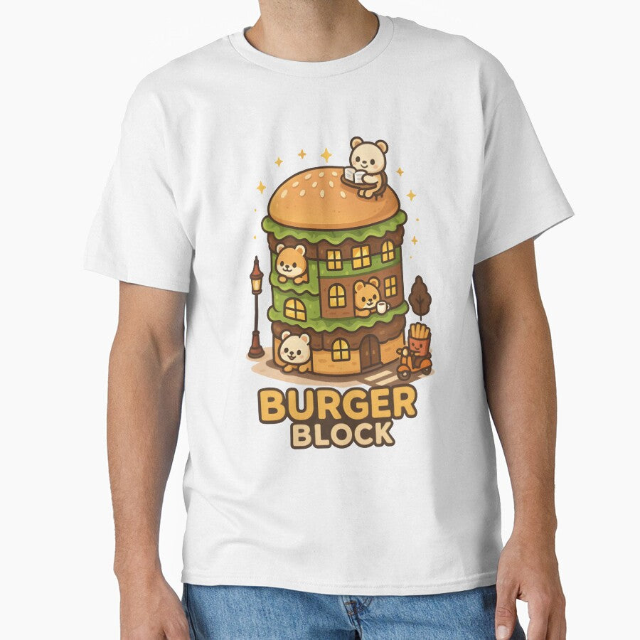 Burger Block – Kawaii City Food Shirt Design by Snackwear Apparel