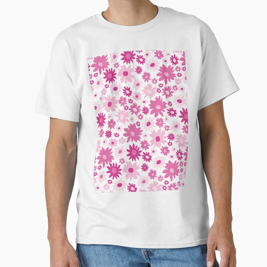RETRO GROOVY AND FUN FLOWERS WHITE AND PINK by blomastudios