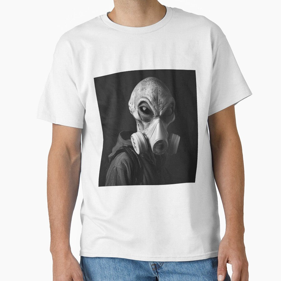 Monochrome Alien in Gas Mask | Dark Sci-Fi Character Portrait by inkoutninja