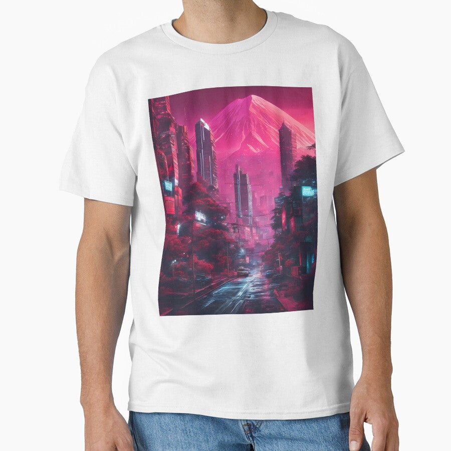 Sci-Fi Neon Cityscape with Futuristic Mountain – Urban Dystopian Landscape by MystiqSlav