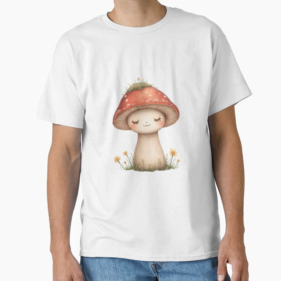 Kawaii Mushroom with Flowers – Cute Red Cap Woodland Art by QuickPick Store