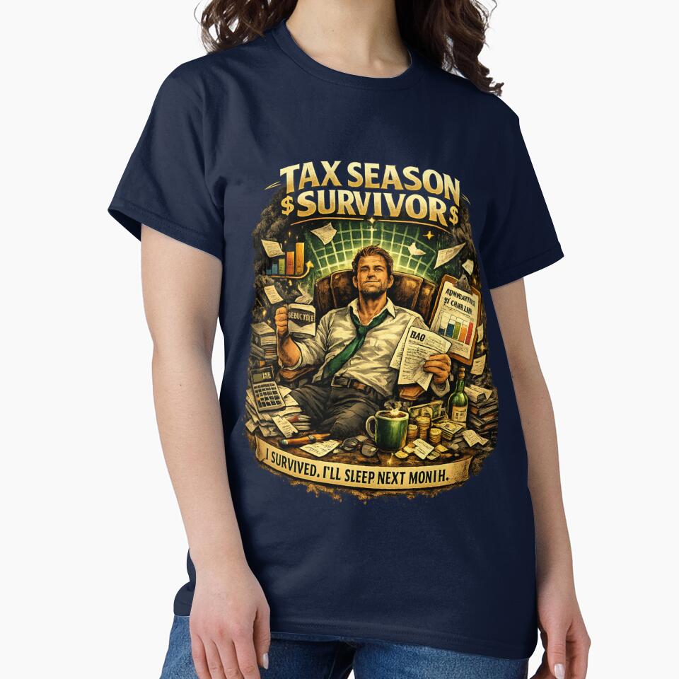 Tax Season Survivor – Funny Accountant Shirt for CPAs, Bookkeepers & Finance Pros by Shadowframe Studios