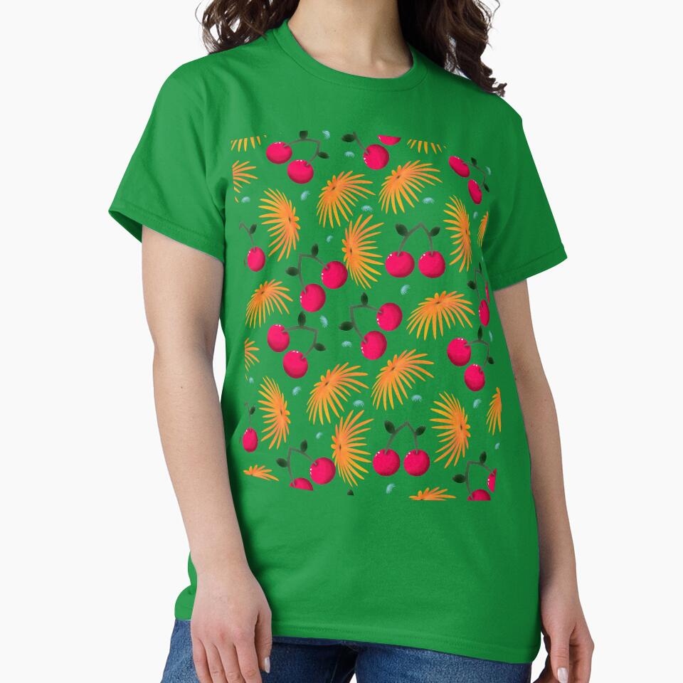Orange Floral Cherry Pattern | Cute Girly Fruit & Flower Aesthetic | Blue Accent Seamless Design | Summer Trend Print by HopeAndHustle