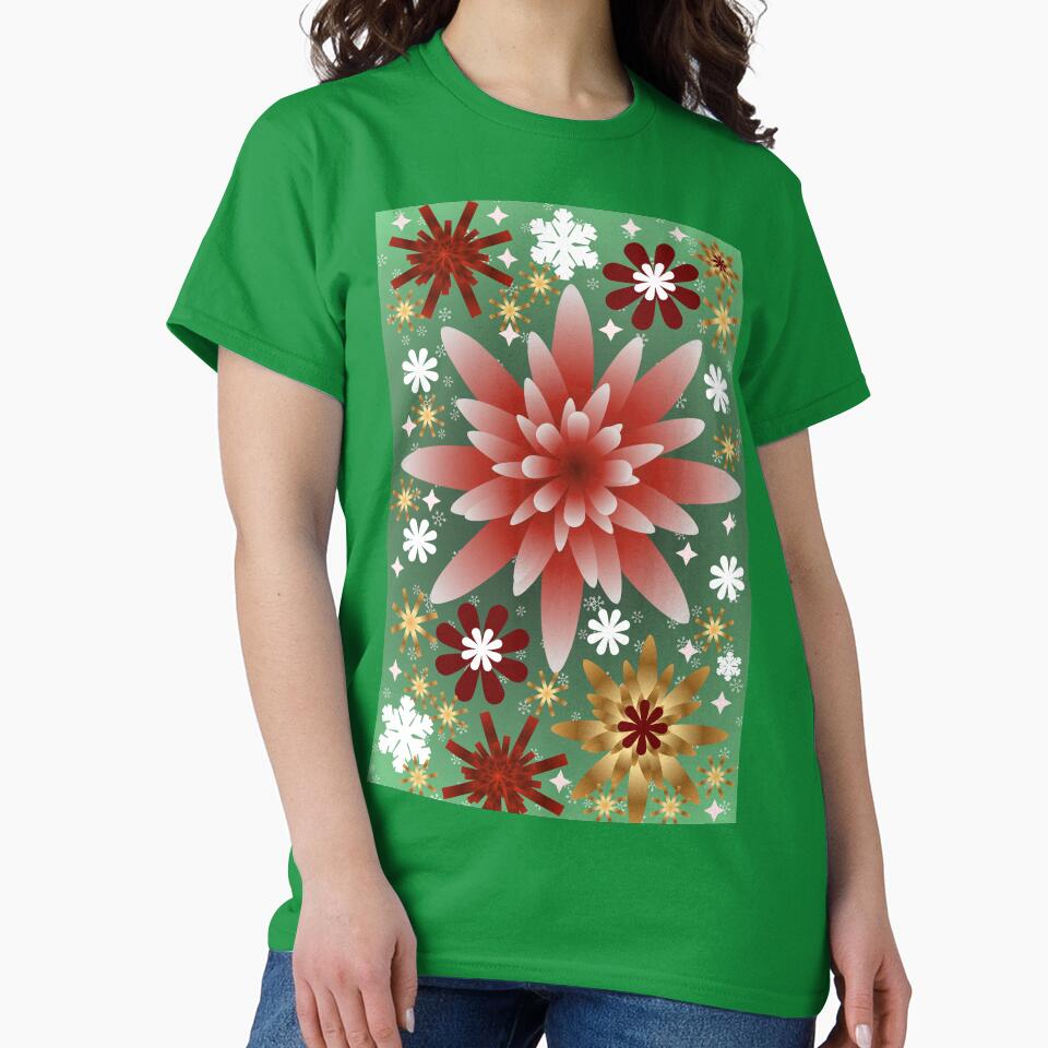 Red Gold Holiday Floral Burst Artwork for Christmas Gifts by HopeAndHustle