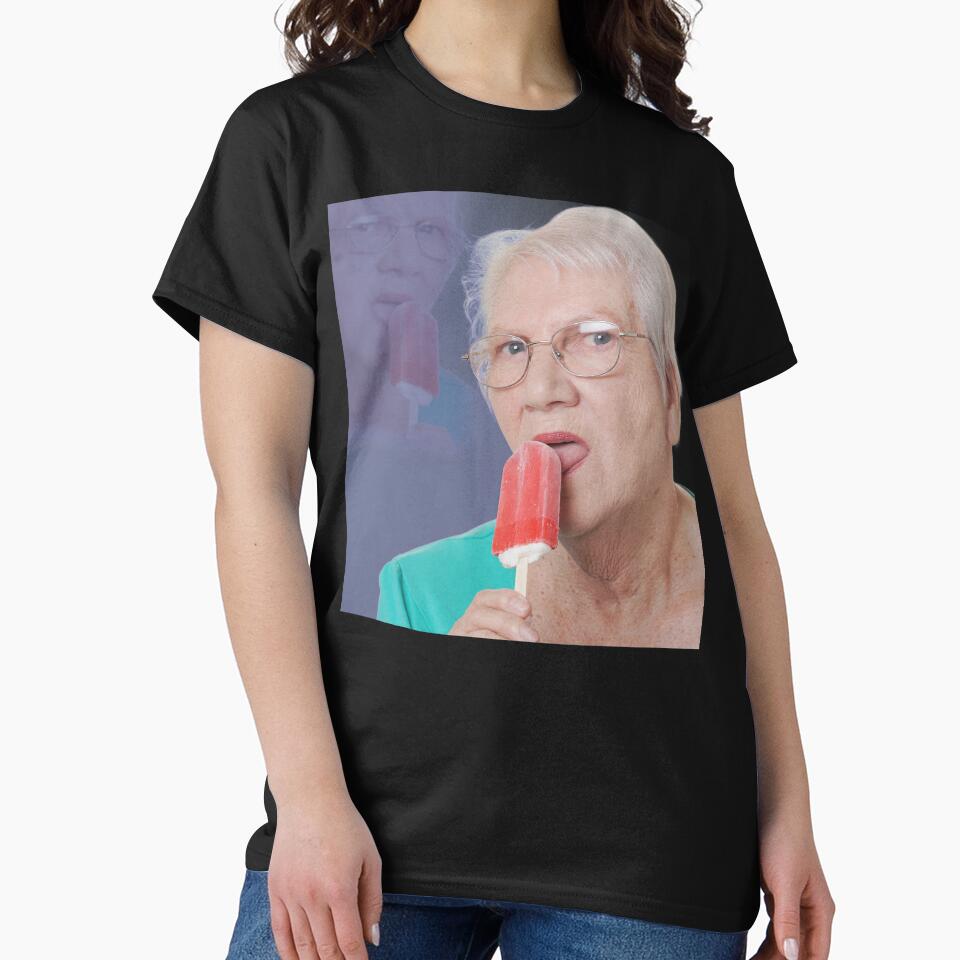 Elderly Woman Licking Red Frozen Treat Meme by viekneehgamb