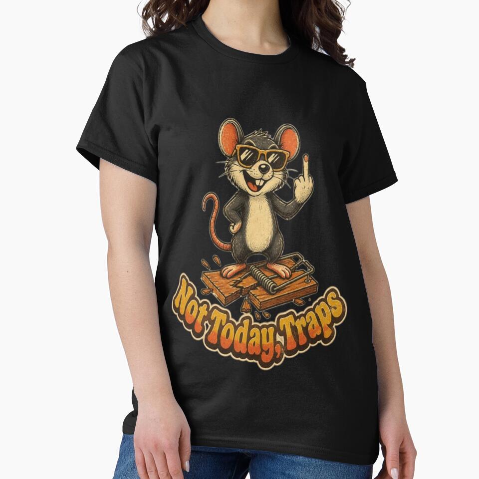 Funny Not Today Traps Vintage Shirt 70s Groovy Mouse Middle Finger Sarcastic T-Shirt by ElkasDesign