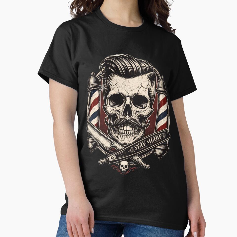 Vintage Stay Sharp Barber Skull Straight Razor Design by Barber MD Culture
