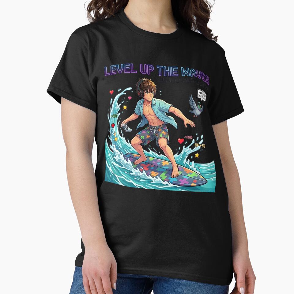 Level Up The Waves – Anime Gamer Surfer with Controller by DailyStruggleCo