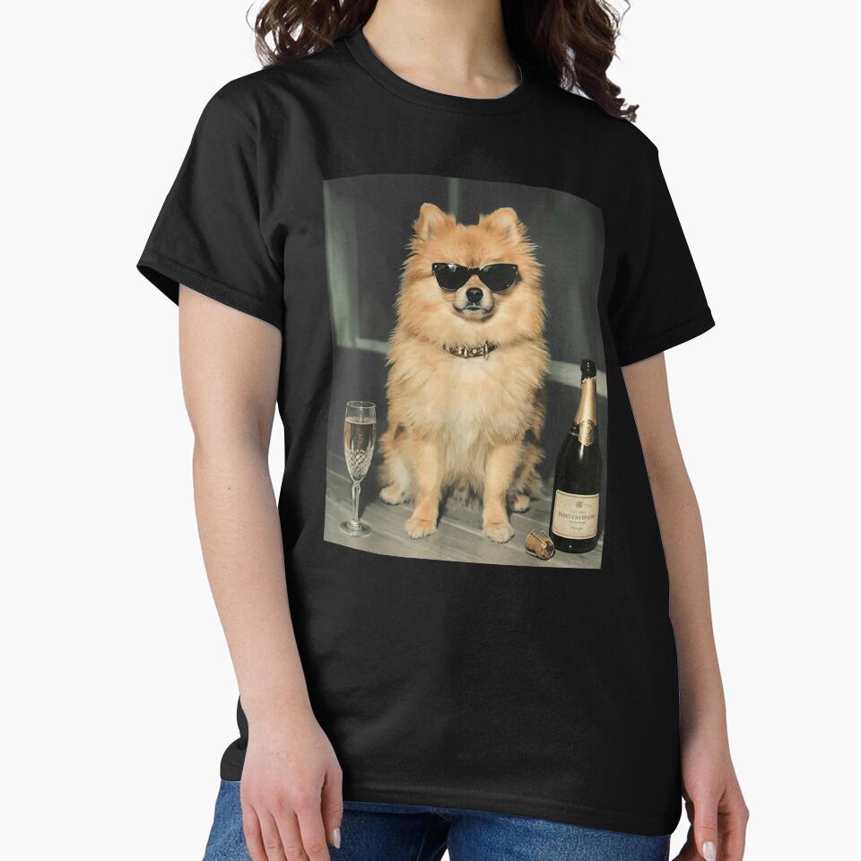 Cute Pomeranian Dog Wearing Cool Sunglasses Drinking Luxury Champagne Celebration Graphic by HarinDonreka