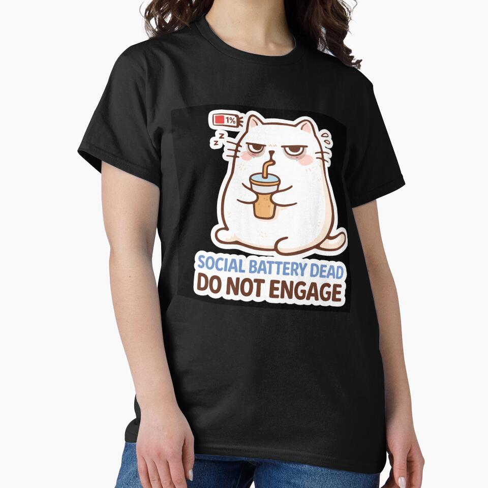 Social Battery Dead Cat – Do Not Engage Funny Introvert Meme by sumodesign
