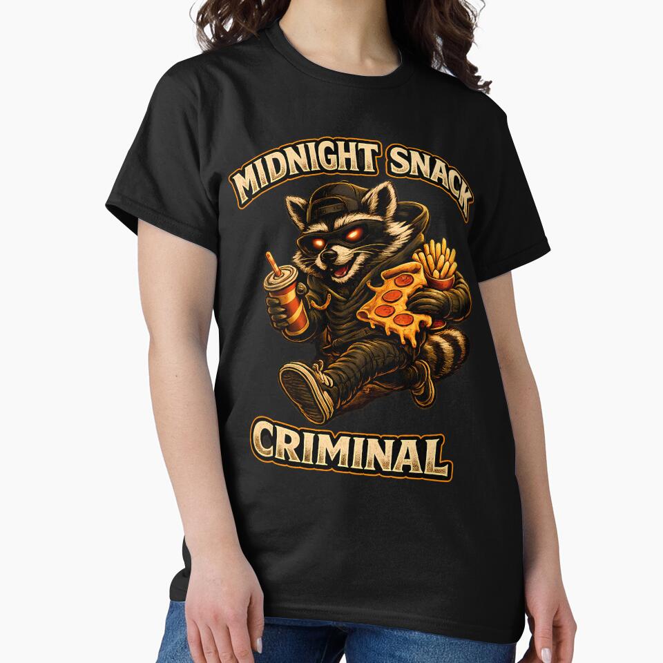 Midnight Snack Criminal Raccoon Vintage Fast Food Graphic T-Shirt by clockedoutwearshop