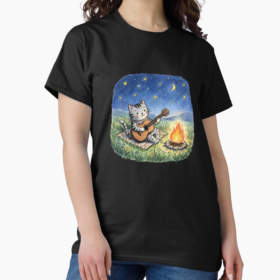 Campfire Cat Oversized T-Shirt by Aru Pxle
