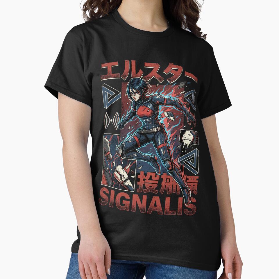 Signalis Elster Black Hair Red Eyes Retro Horror Design by Senpaiwaves