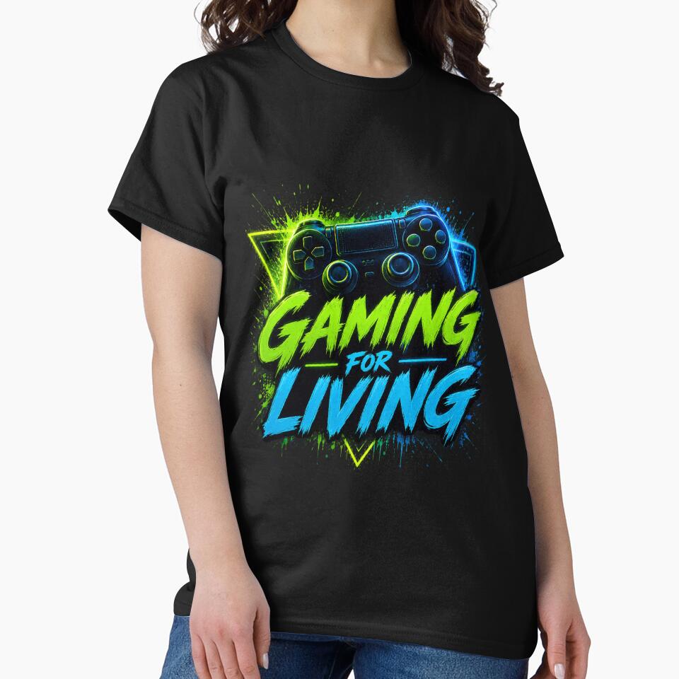 Gaming For Living – Neon Controller Gamer Design by MarketWolf
