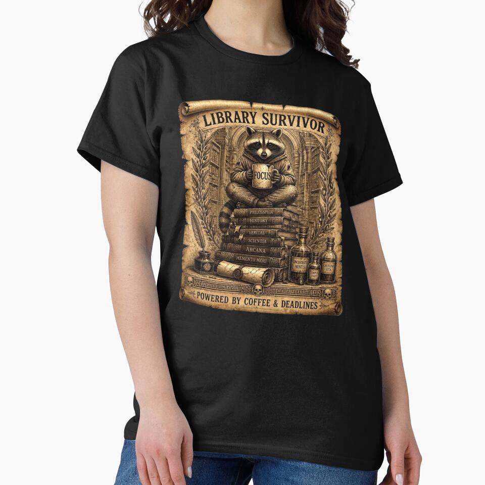 Library Survivor Funny Raccoon Student Design by thoughtswear
