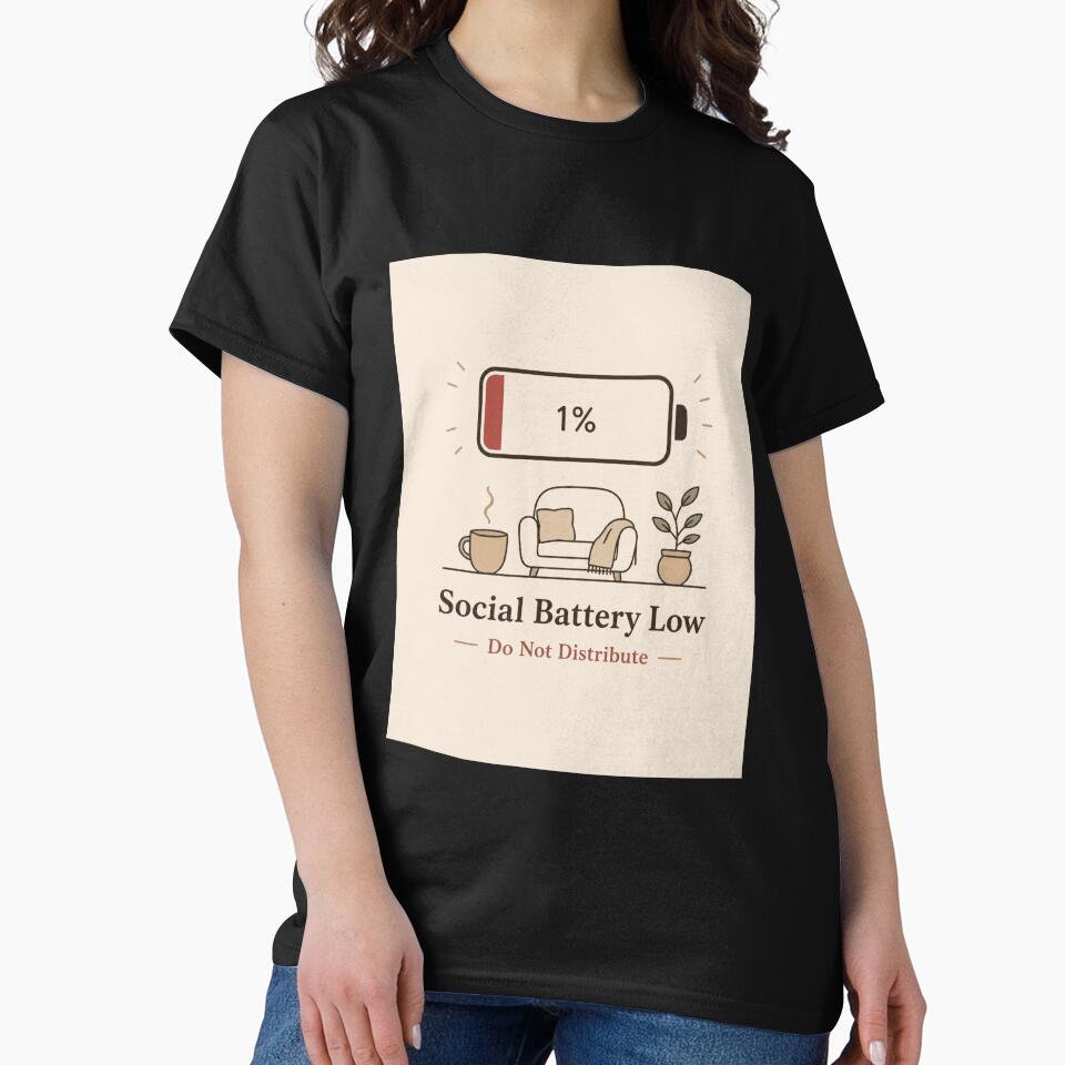 Social Battery Low PNG | Proud Introvert Wall Art | Minimal Line Art | Funny Introvert Shirt Design | Digital Download by LuxeBuzz