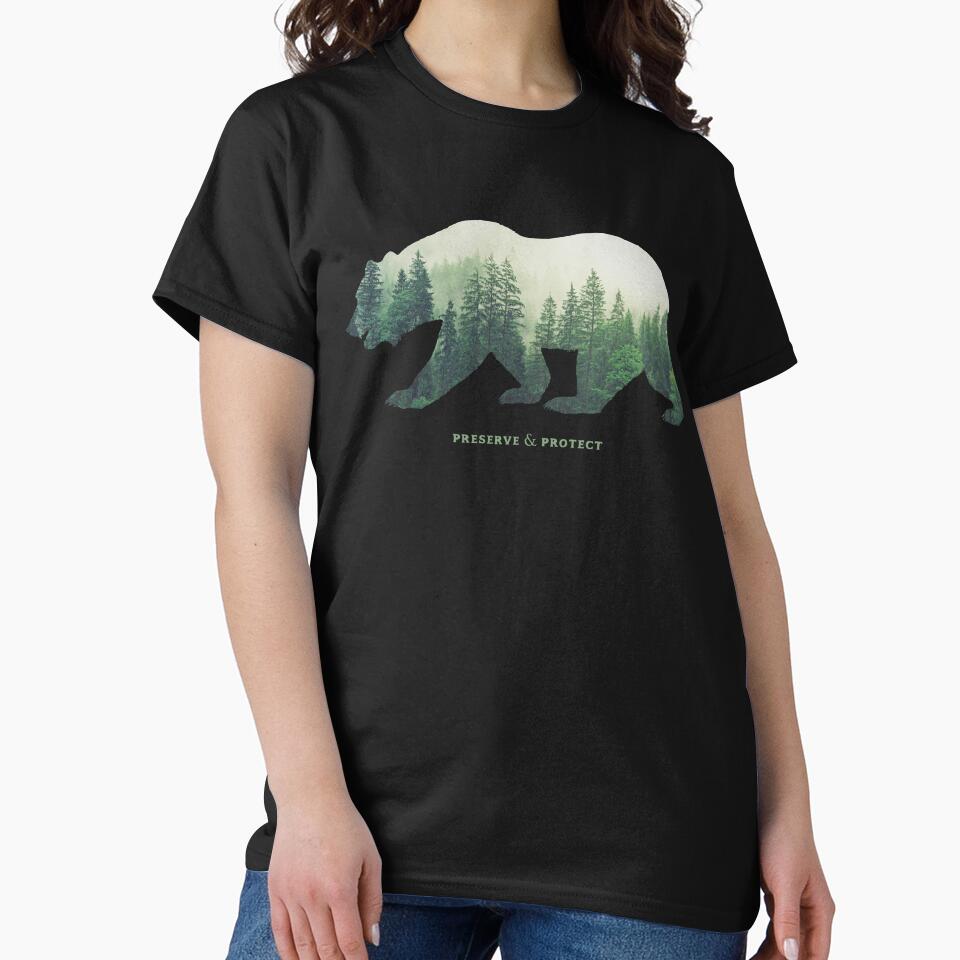 Preserve & Protect Nature Double Exposure Bear Silhouette Trees Forest Save the Environment Climate Change Wilderness Hiking Camping by lanynx design