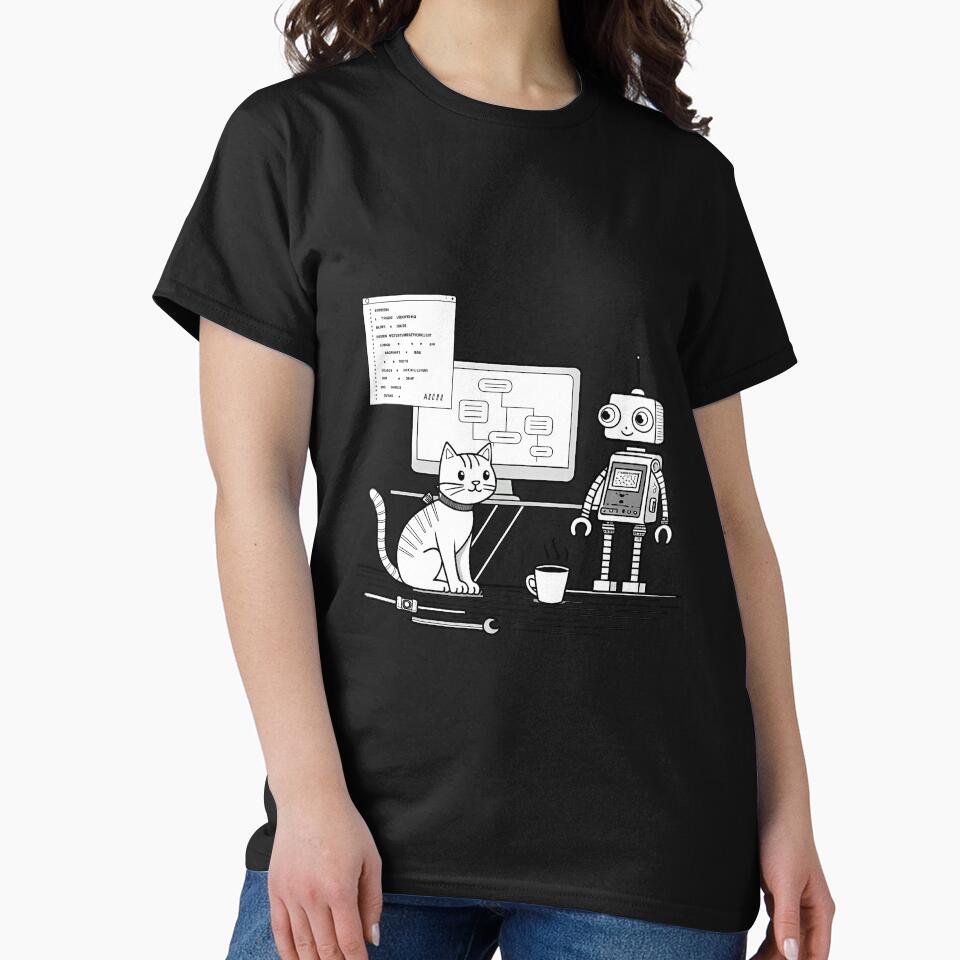 Cute Cat Programming Robot – Funny AI & Coding Art for Students & Developers by The Velvet Vault