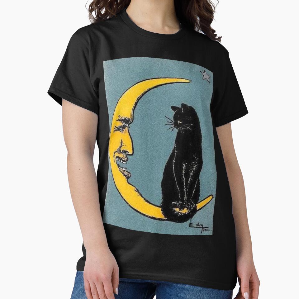 Vintage French Black Cat Moon by ArtWithHearts11