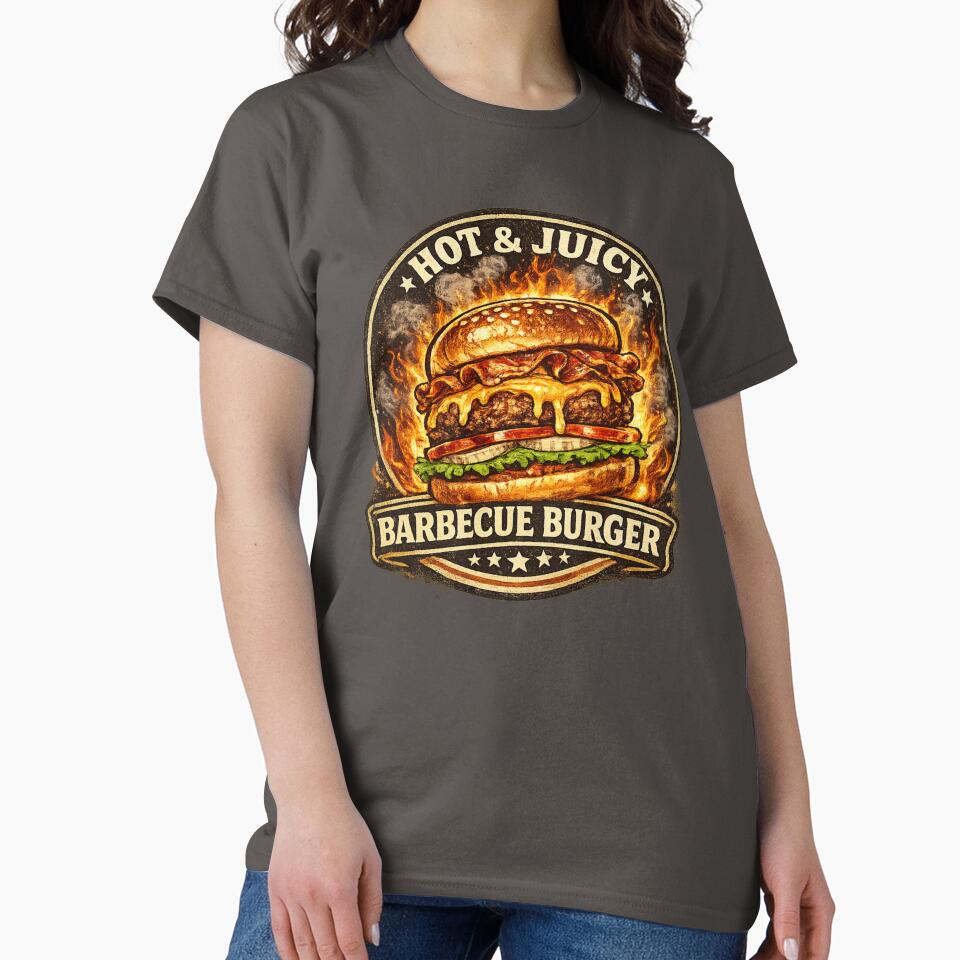 Hot Juicy Barbecue Burger: Flame Grilled BBQ Fire Design by irfanshikh
