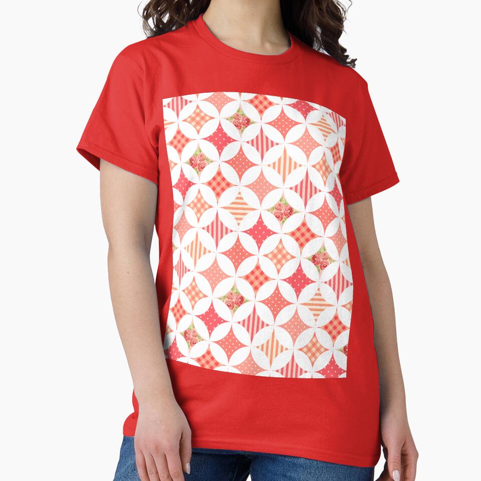Floral, Stripe and Spots on Pink Red Circle & Diamond Pattern by TeeGeeTees