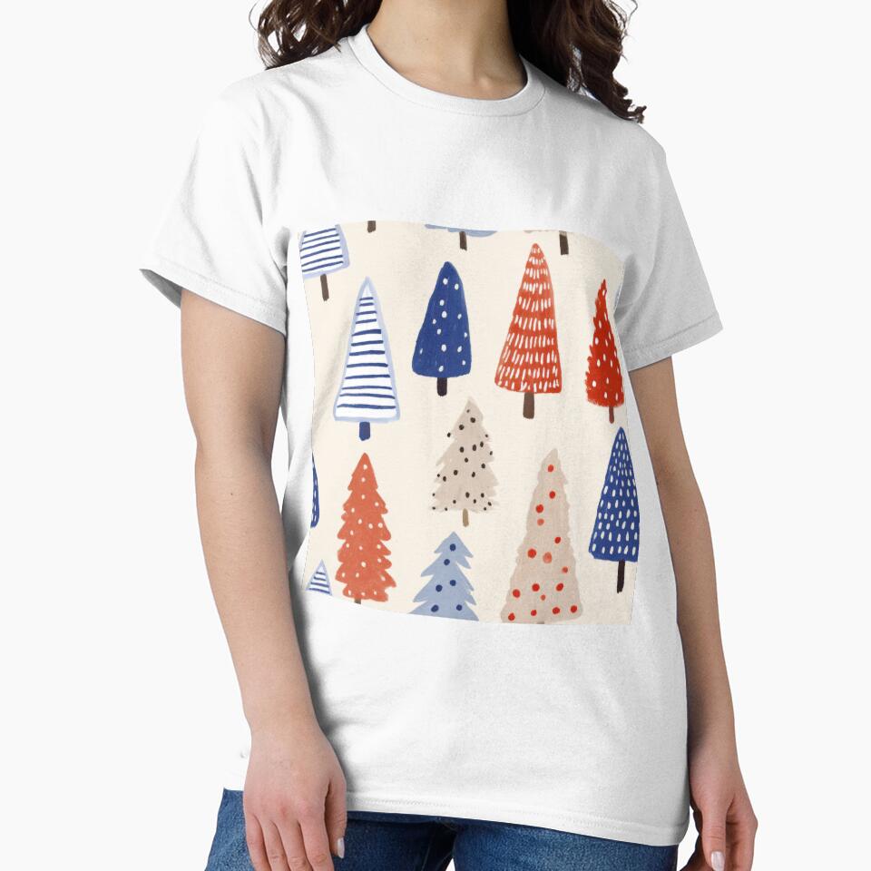 Playful Hand-Painted Christmas Trees Seamless Pattern in Red and Blue by dawnleblanc55