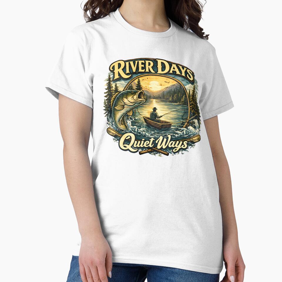 River Days Quiet Ways – Peaceful Fishing Nature Illustration by SVALANART