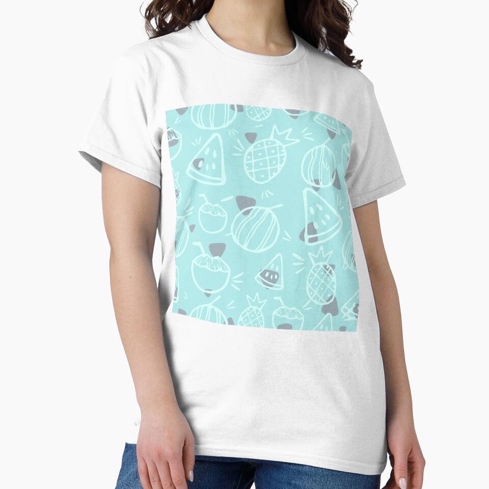 Pastel Blue Tropical Fruit Sketches Pattern by everything4eva