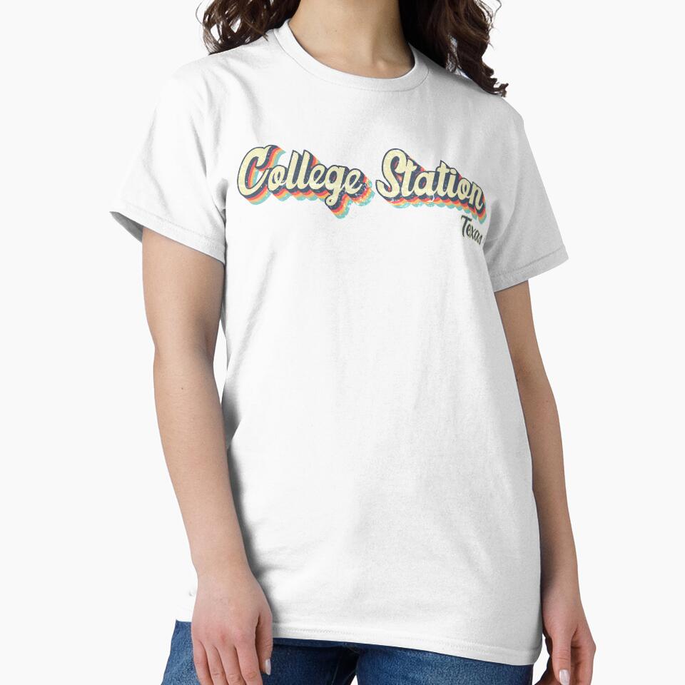 College Station city Texas Retro Vintage 70s rainbow by Teelogic