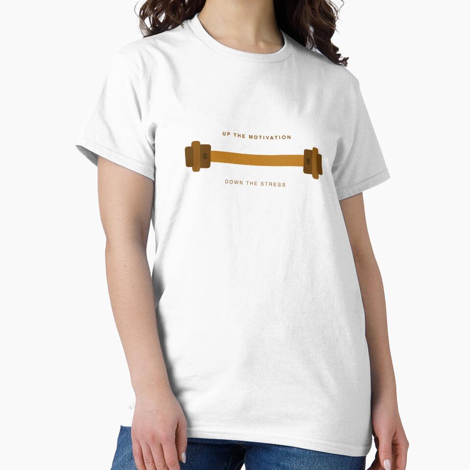 Up The Motivation Down The Stress – Dumbbell Gym Quote T-Shirt by asmaqa