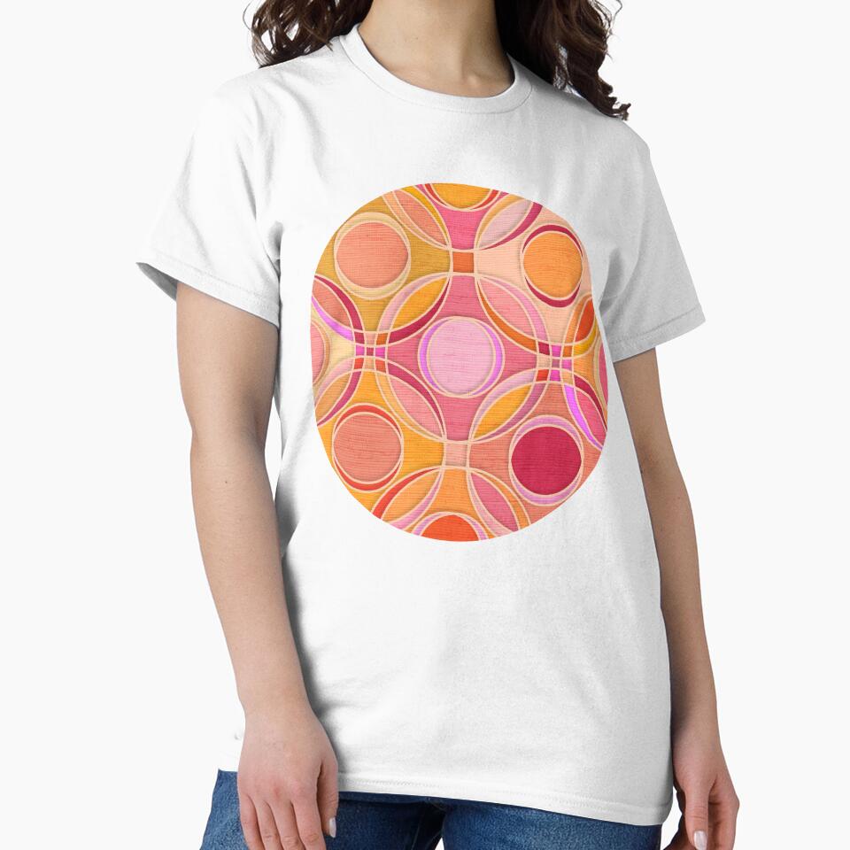 Textured Circles Geometric Abstract in Hot Pink and Orange by micklyn