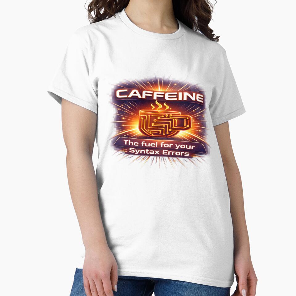 Caffeine: The Fuel for Syntax Errors – Dev Humor Tee T-Shirt by Syntix Gear | Syntax. Style. System.