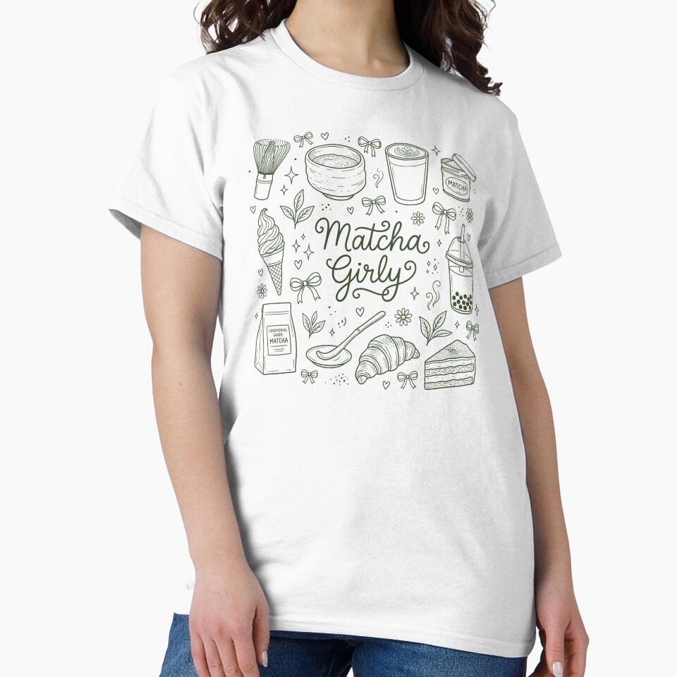 Matcha Girly Doodle Collage Sage Green - Coquette Matcha Tea Lover Aesthetic by BVDigitalArt