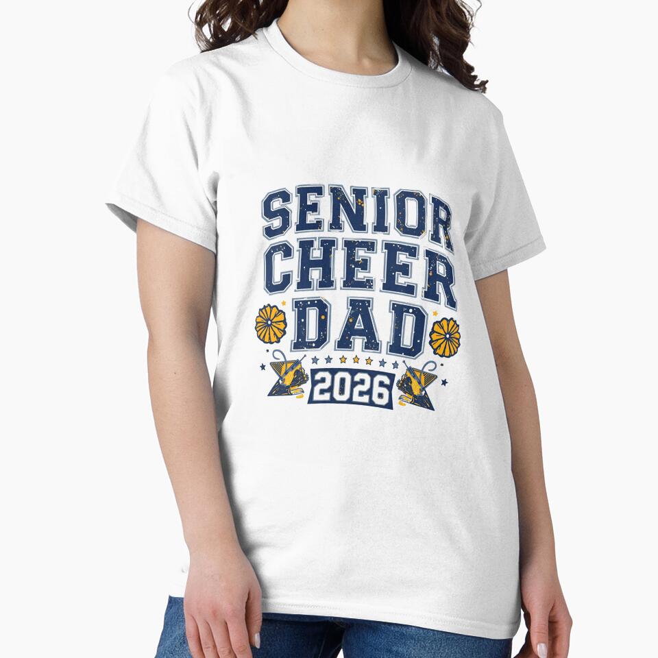 Senior Cheer Dad 2026 T‑Shirt | Proud Cheerleader Dad Class of 2026 Game‑Day Tee with Megaphone, School Colors, Senior Night by GAIDREDA