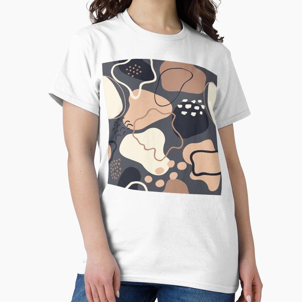 Mid century abstract shapes pattern (dark blue and pastel beige pink on gray background) by Chinxi