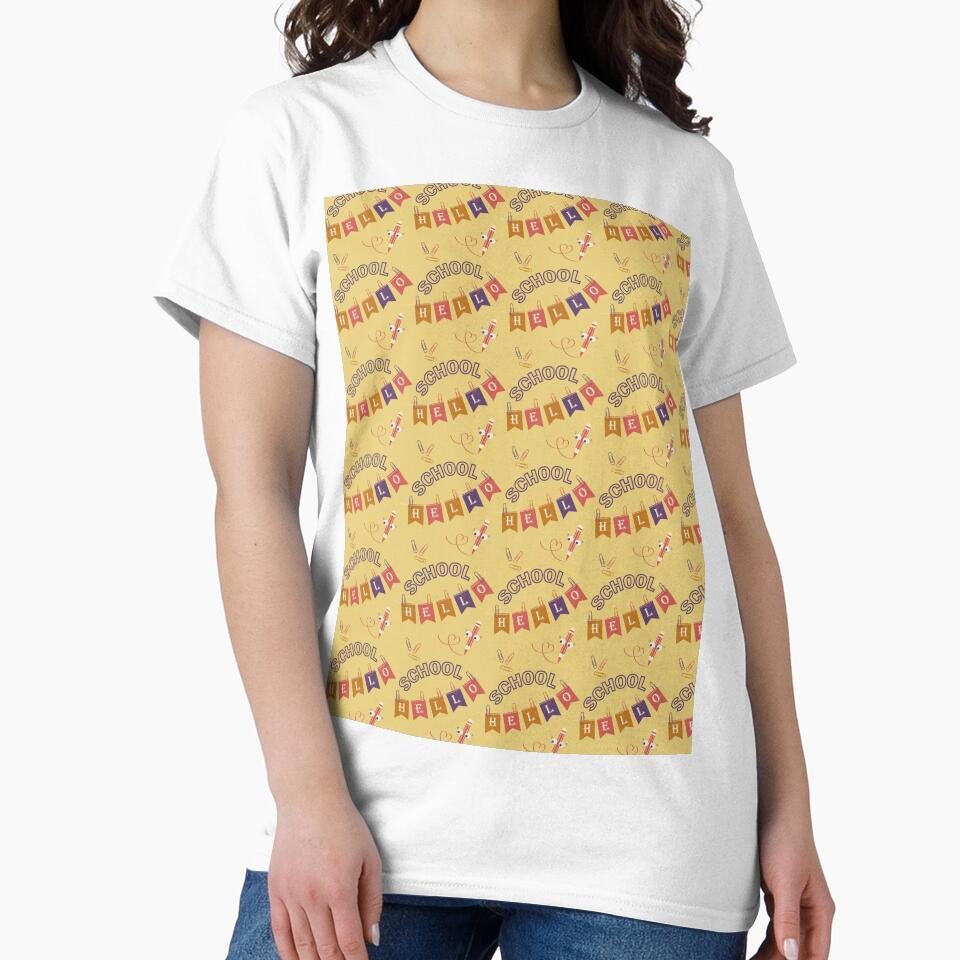 Seamless pattern hello school typography on a yellow background by CutieBlue