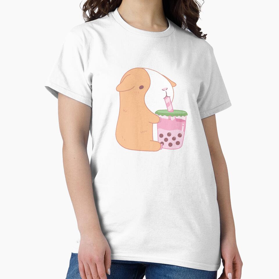 Cute Orange Guinea Pig Drinking Strawberry Bubble Tea by rustydoodle