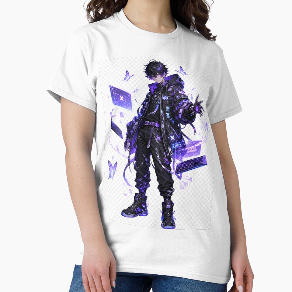 Cyber Hacker Boy Neon Purple Anime Tech Aesthetic by Sticleg