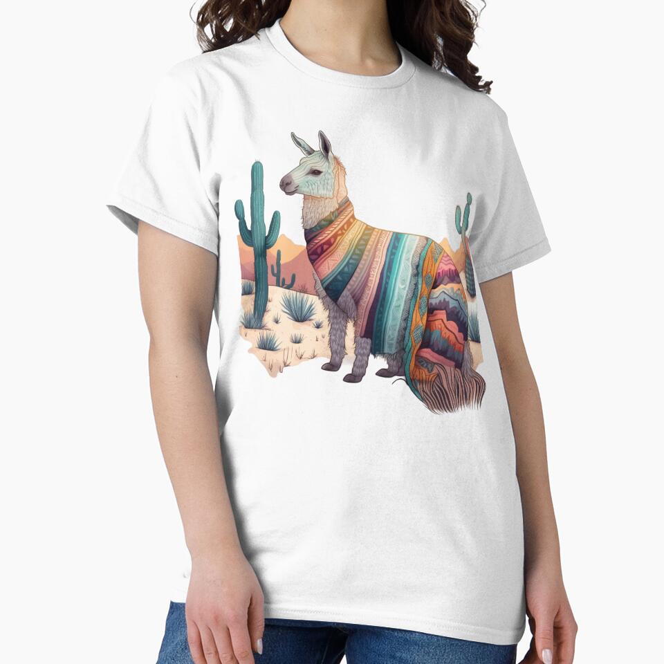 A charming llama wearing a boho-inspired blanket by iDezine GD